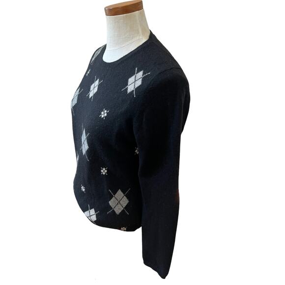 Charter Club Cashmere Crewneck sweater Black Argyle Print M - Picture 3 of 5